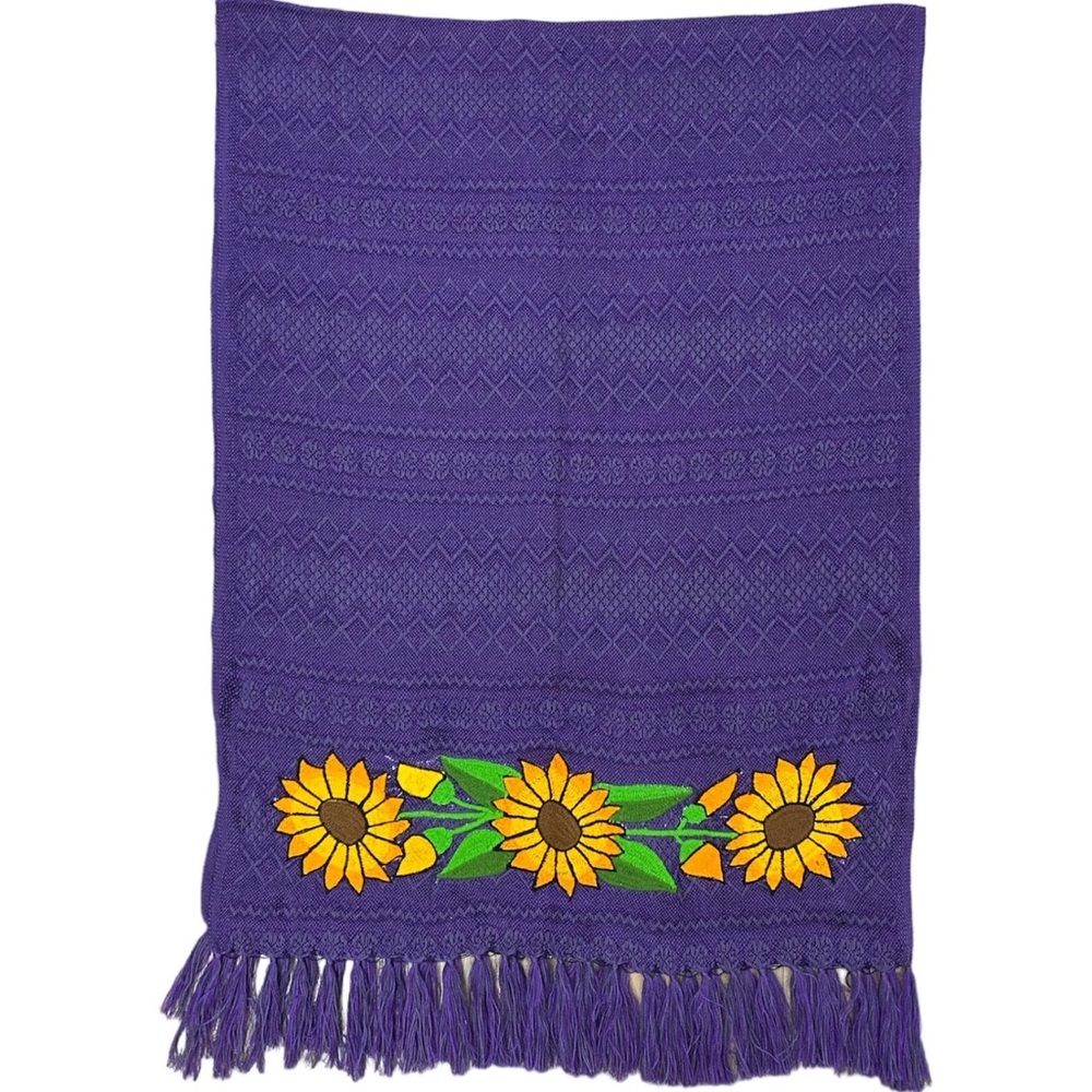 Sunflower Embroidered Fringed Shawl